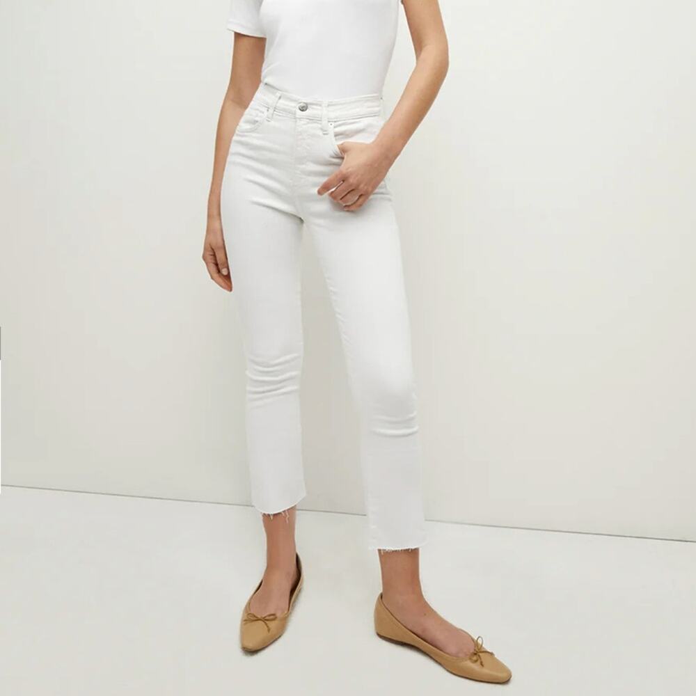 Veronica Beard Carly Raw Hem Kick-Flare Jean White